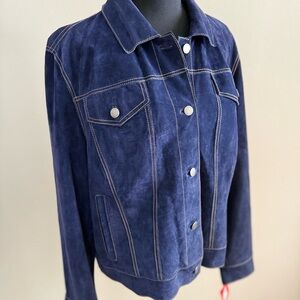 Vintage NWT Isaac Mizrahi Cobalt Blue Suede Leather Trucker Jacket XXL